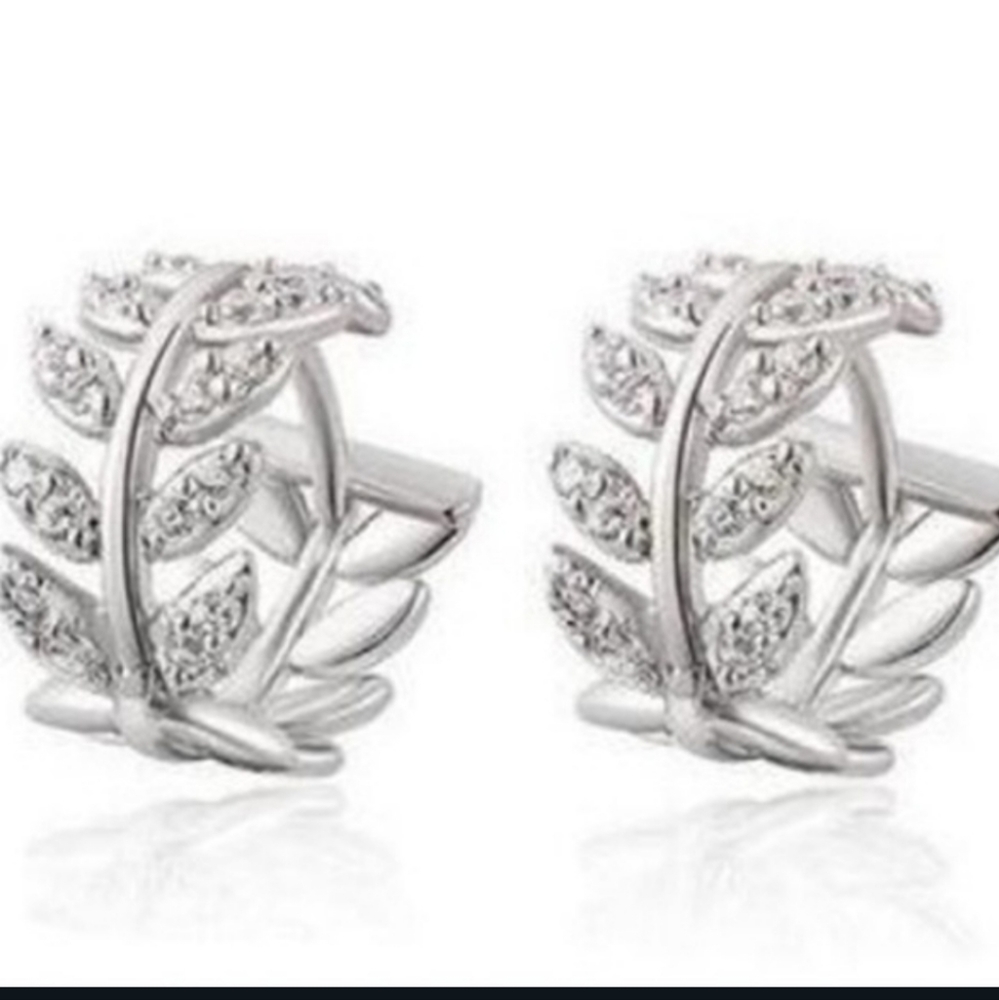 Pretty Small Huggie Hoop earrings with CZ's in SILVER